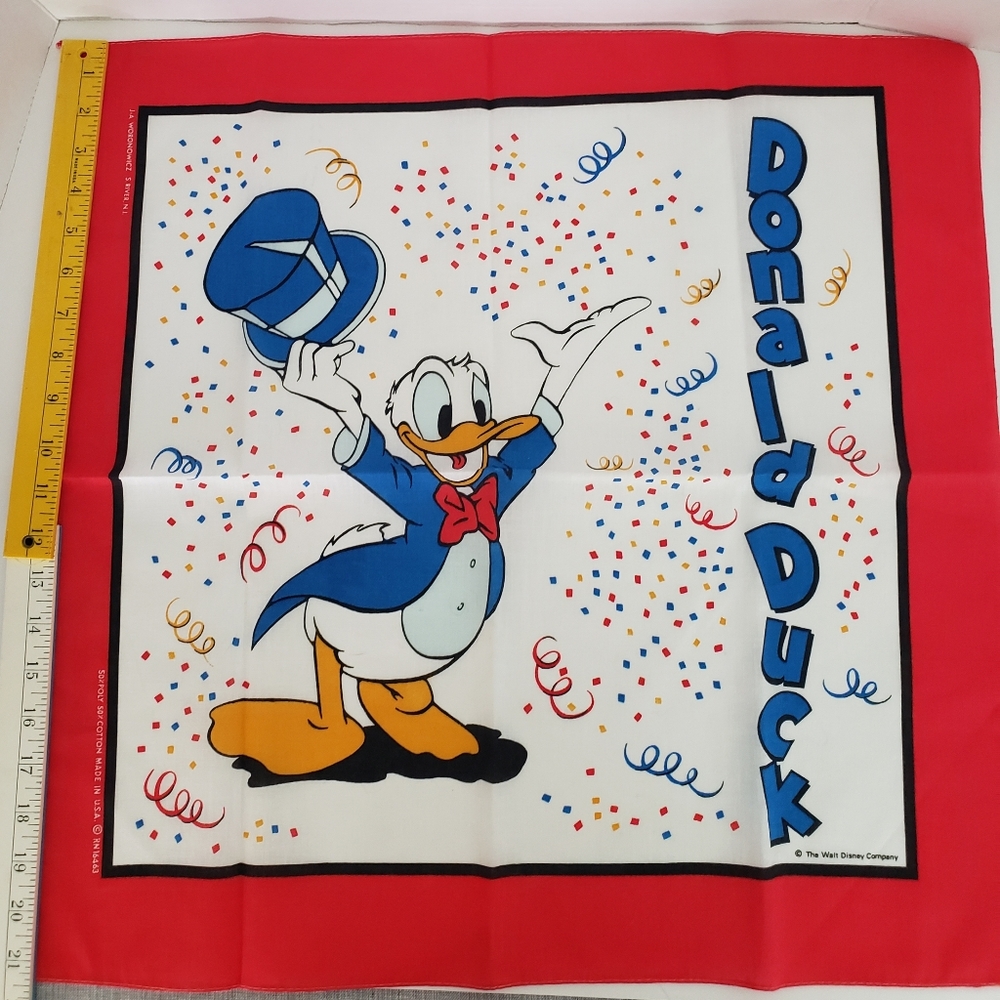 Vintage Colorful Walt Disney Donald Duck Woronowicz 50/50 Handkerchief Bandana
